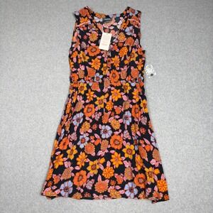 NWT ModCloth Floral Print V Neck Button Front Waist Elastic Mini Dress Pockets L